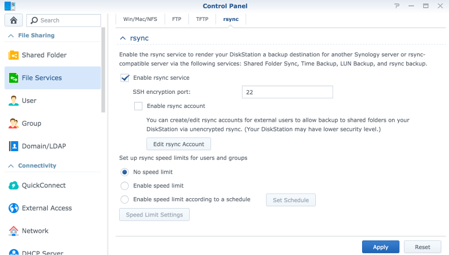 Enabling rsync