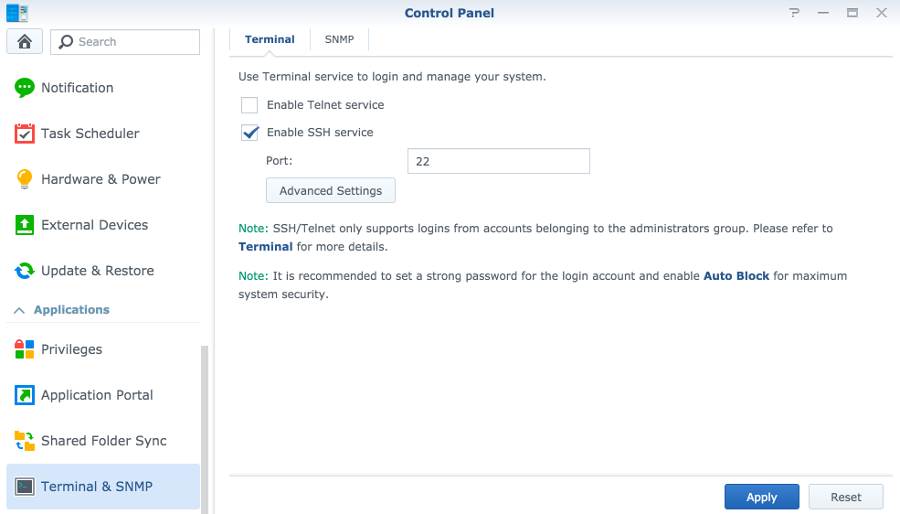 Enabling ssh