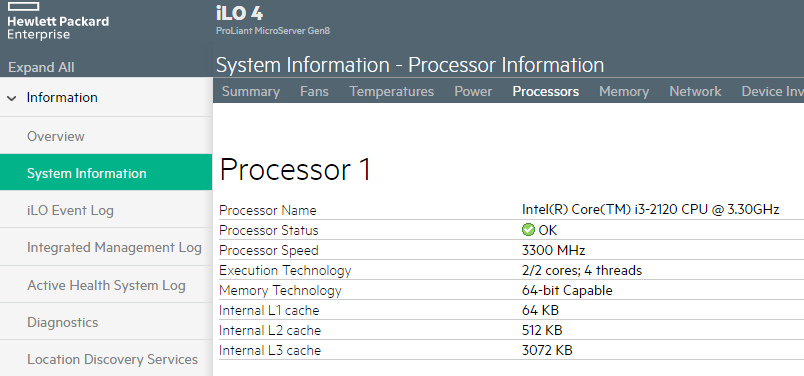 iLo showing i3-2120